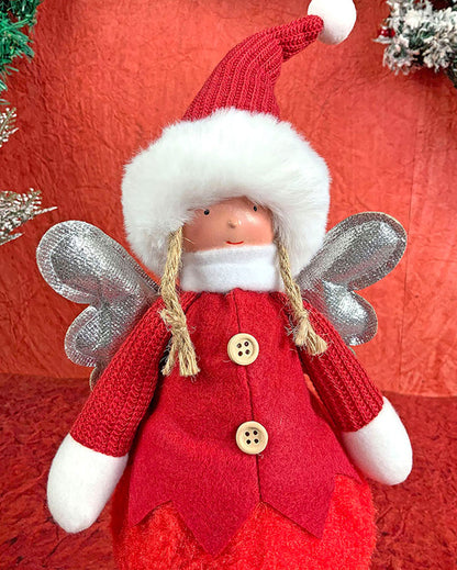 Red Pants Angel With Glitter Silver Wings Christmas Décor | 12 x 12 x 16 inches