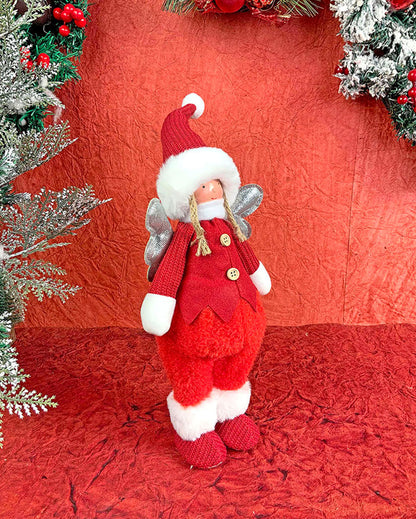 Red Pants Angel With Glitter Silver Wings Christmas Décor | 12 x 12 x 16 inches