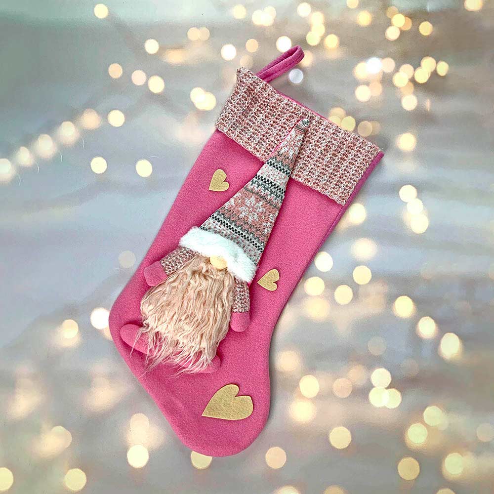 Pink Beard Gnome Stockings Christmas Decoration | 11 x 17 inches