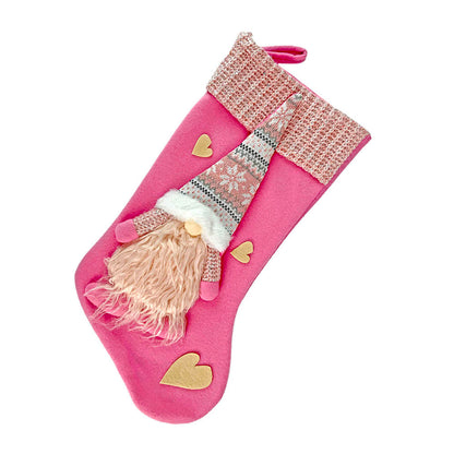 Pink Beard Gnome Stockings Christmas Decoration | 11 x 17 inches