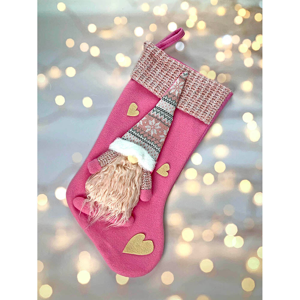 Pink Beard Gnome Stockings Christmas Decoration | 11 x 17 inches