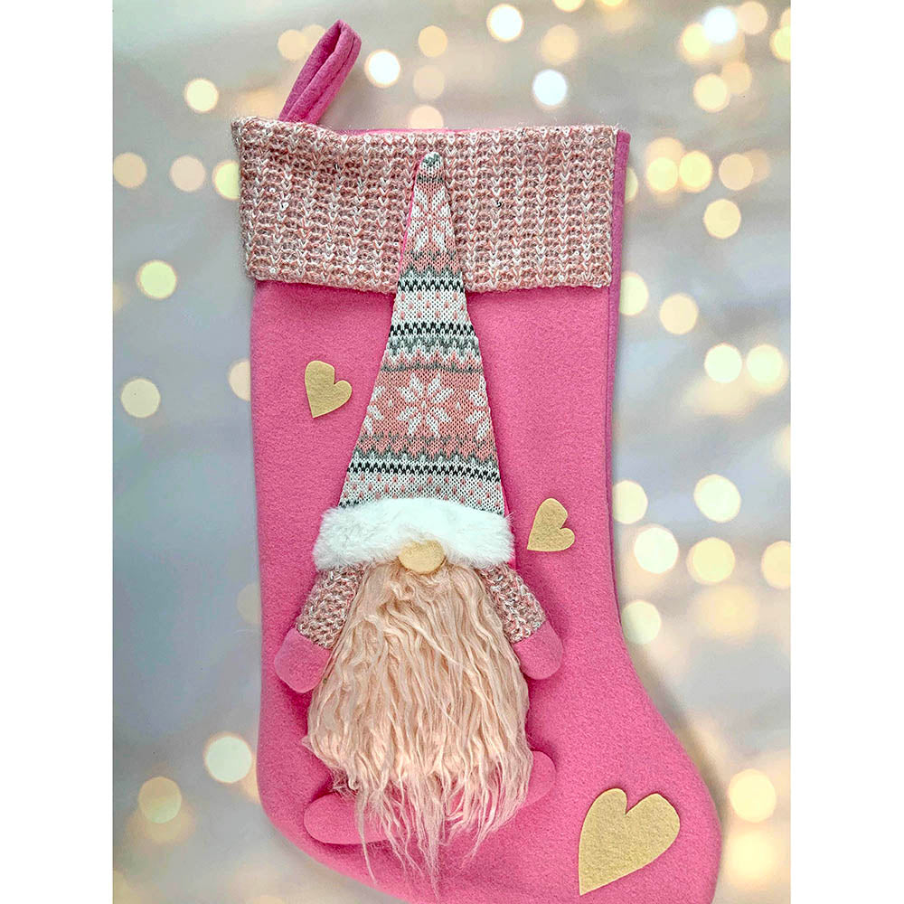 Pink Beard Gnome Stockings Christmas Decoration | 11 x 17 inches