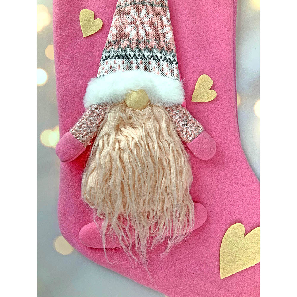 Pink Beard Gnome Stockings Christmas Decoration | 11 x 17 inches