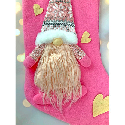 Pink Beard Gnome Stockings Christmas Decoration | 11 x 17 inches