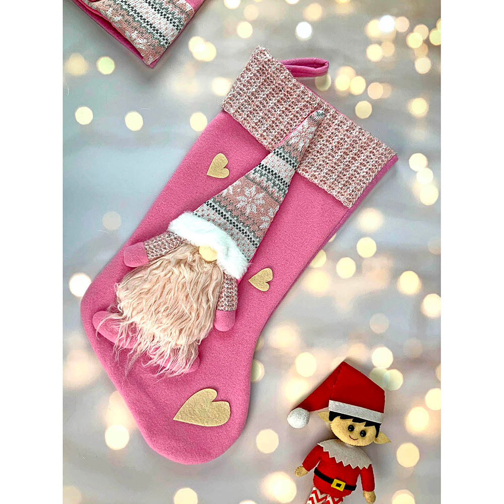 Pink Beard Gnome Stockings Christmas Decoration | 11 x 17 inches