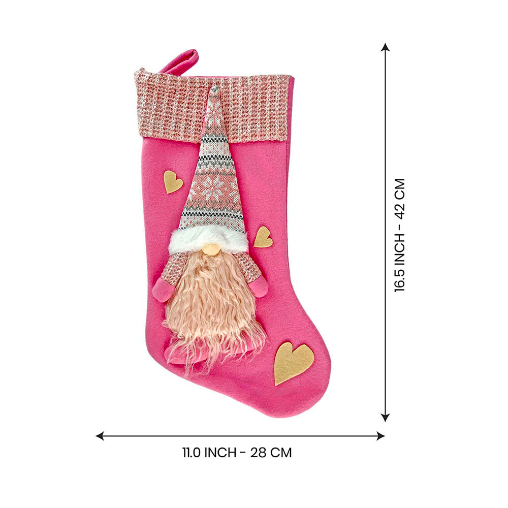 Pink Beard Gnome Stockings Christmas Decoration | 11 x 17 inches