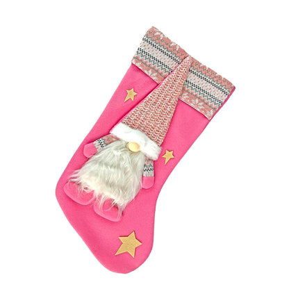 White Beard Pink Gnome Stockings Christmas Decoration | 11 x 17 inches