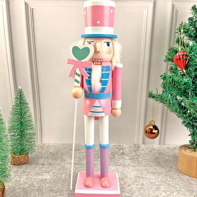 Wooden Pastel Pink Heart Nutcracker Self Standing Christmas Table Decor | 16 x 4 inches