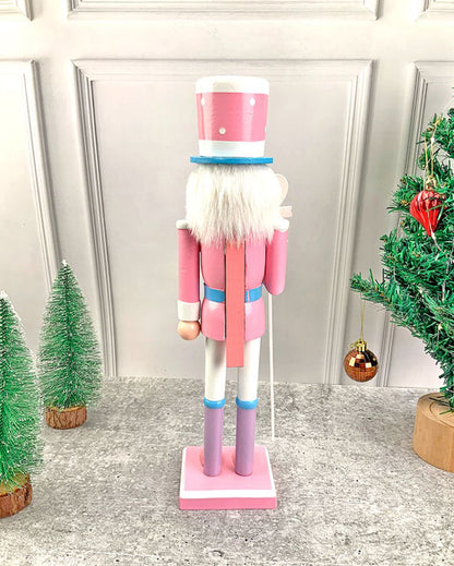 Wooden Pastel Pink Heart Nutcracker Self Standing Christmas Table Decor | 16 x 4 inches