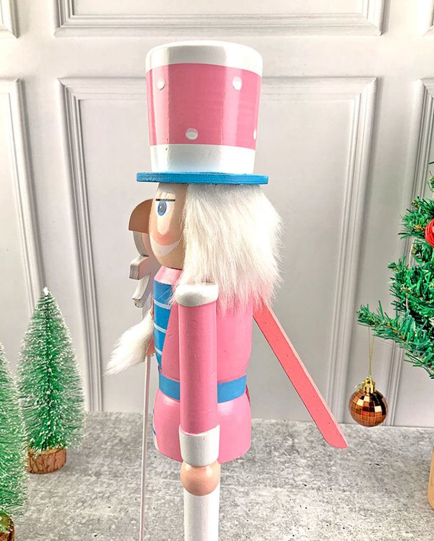 Wooden Pastel Pink Heart Nutcracker Self Standing Christmas Table Decor | 16 x 4 inches