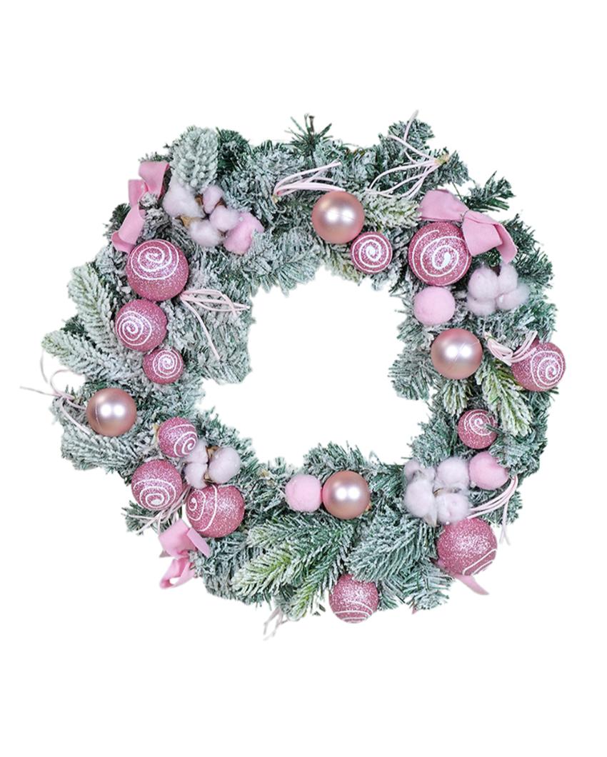 Red & White Swirl Artificial Bushy Christmas Wreath For Wall Door & Tree | 18 inches