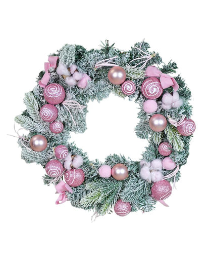 Red & White Swirl Artificial Bushy Christmas Wreath For Wall Door & Tree | 18 inches