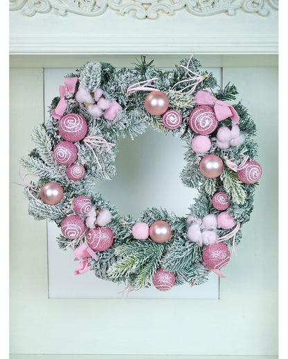 Red & White Swirl Artificial Bushy Christmas Wreath For Wall Door & Tree | 18 inches