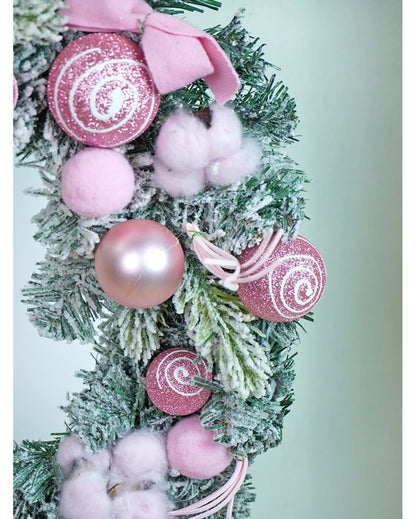 Red & White Swirl Artificial Bushy Christmas Wreath For Wall Door & Tree | 18 inches