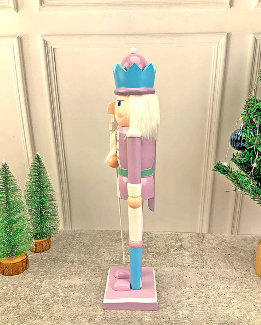 Wooden Pastel Purple Candycane Nutcracker Self Standing Christmas Table Decor | 16 x 4 inches