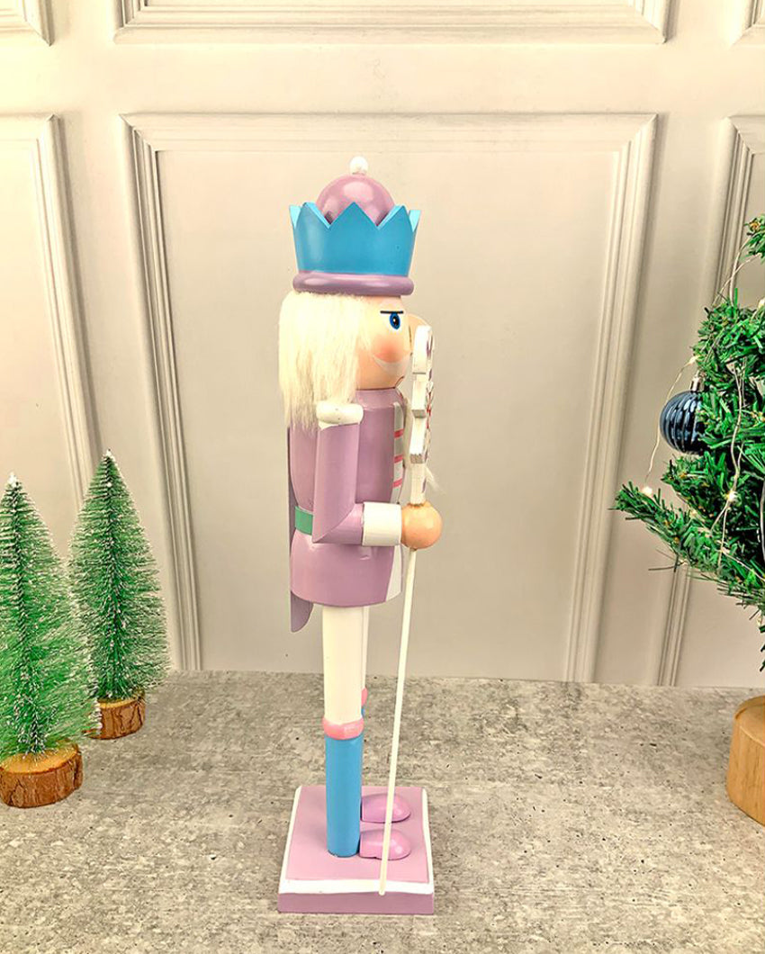 Wooden Pastel Purple Candycane Nutcracker Self Standing Christmas Table Decor | 16 x 4 inches