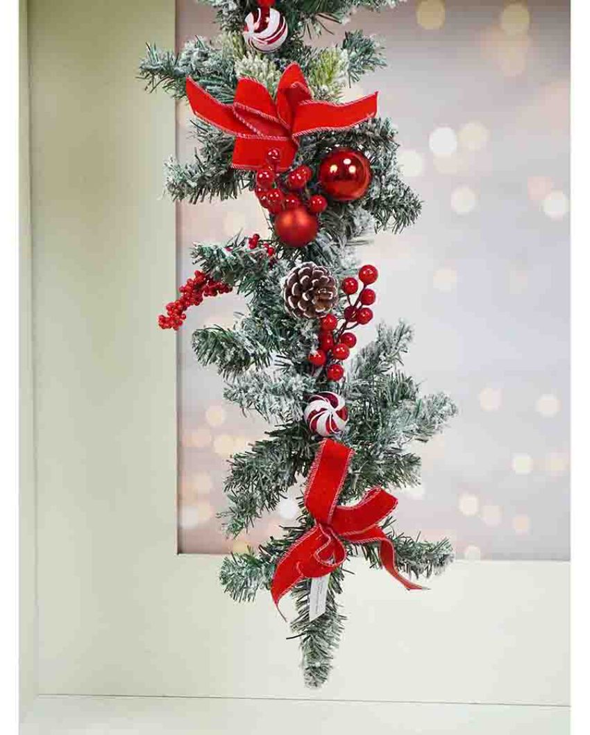 Swirl Christmas Garland With Bows Wall Decoration | 78 inches