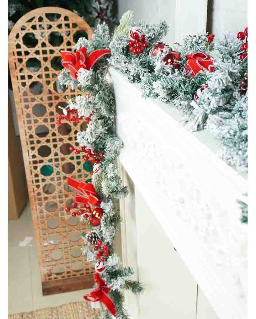 Swirl Christmas Garland With Bows Wall Decoration | 78 inches