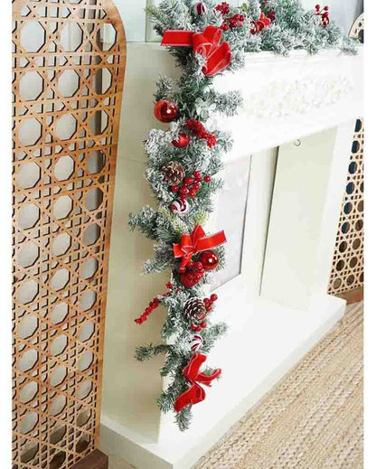 Swirl Christmas Garland With Bows Wall Decoration | 78 inches