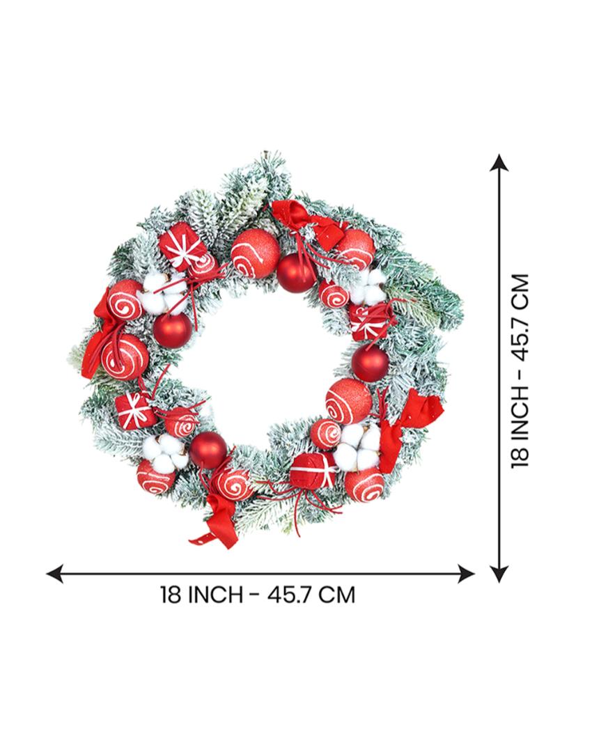 Red & White Swirl Artificial Bushy Christmas Wreath For Wall Door & Tree | 18 inches