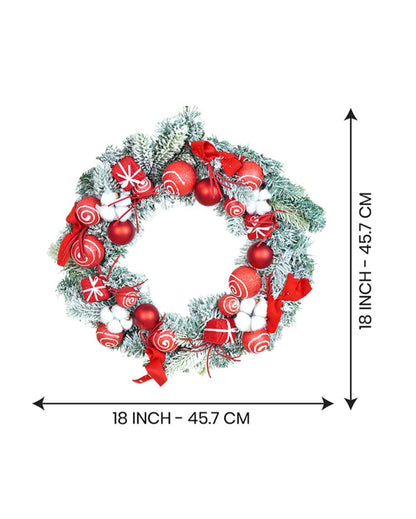 Red & White Swirl Artificial Bushy Christmas Wreath For Wall Door & Tree | 18 inches