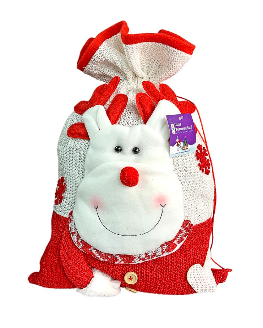 Deer Felt Knitted Christmas Sack And Gift Bag | 13 x 21 inches