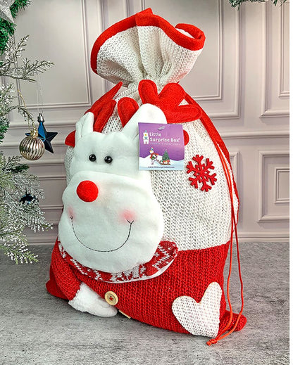 Deer Felt Knitted Christmas Sack And Gift Bag | 13 x 21 inches