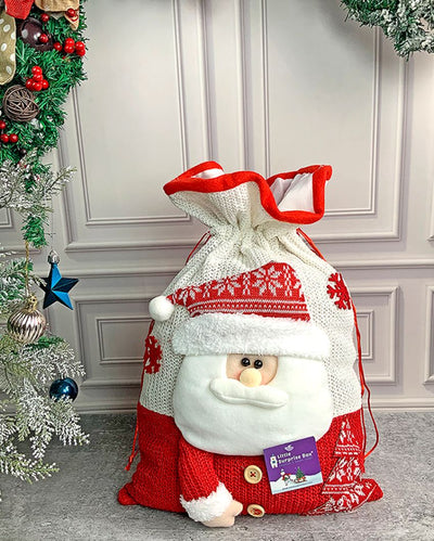 Santa Felt Knitted Christmas Sack And Gift Bag  | 13 x 21 inches