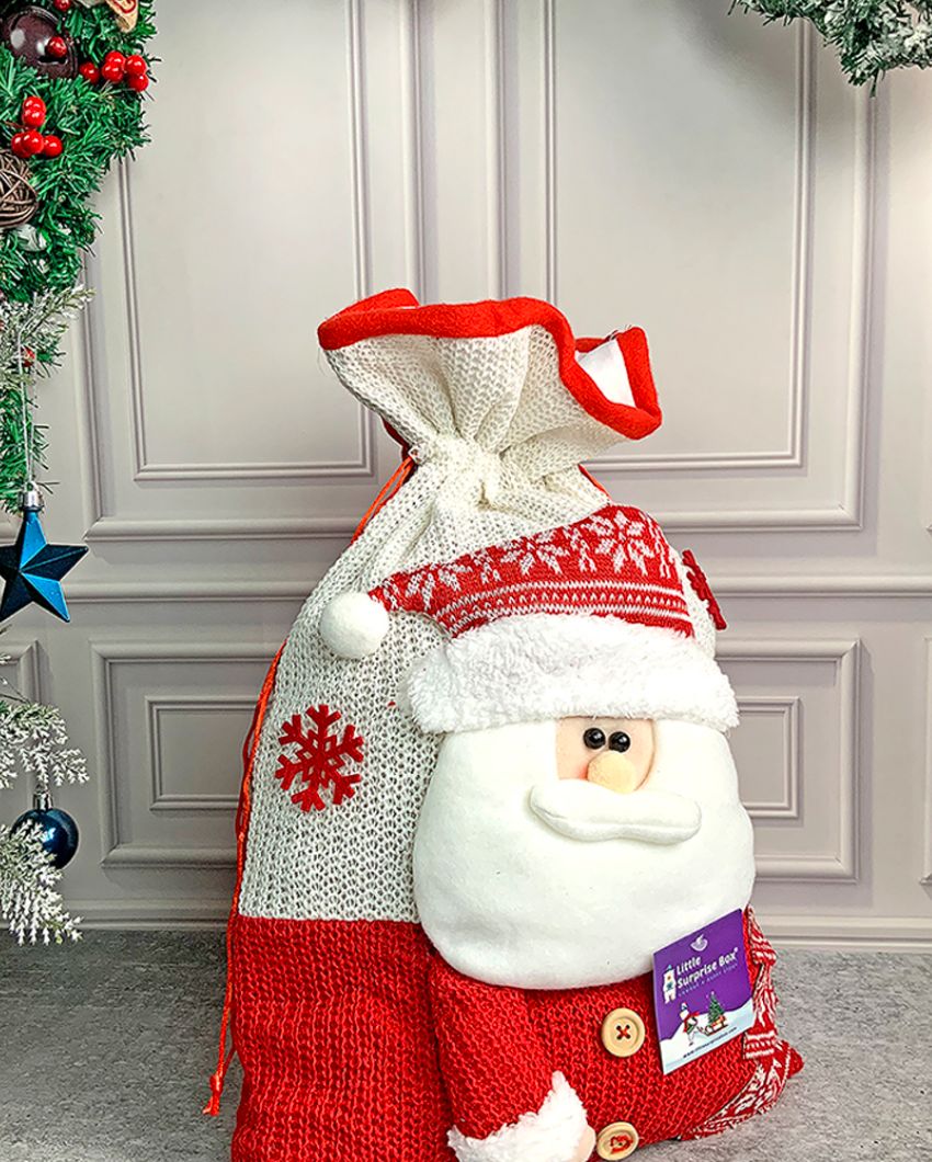 Santa Felt Knitted Christmas Sack And Gift Bag  | 13 x 21 inches