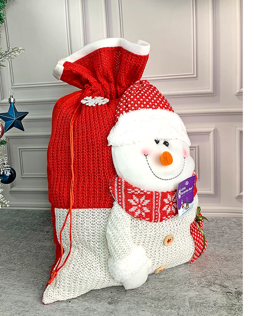 Snowman Felt Knitted Christmas Sack And Gift Bag | 13 x 21 inches