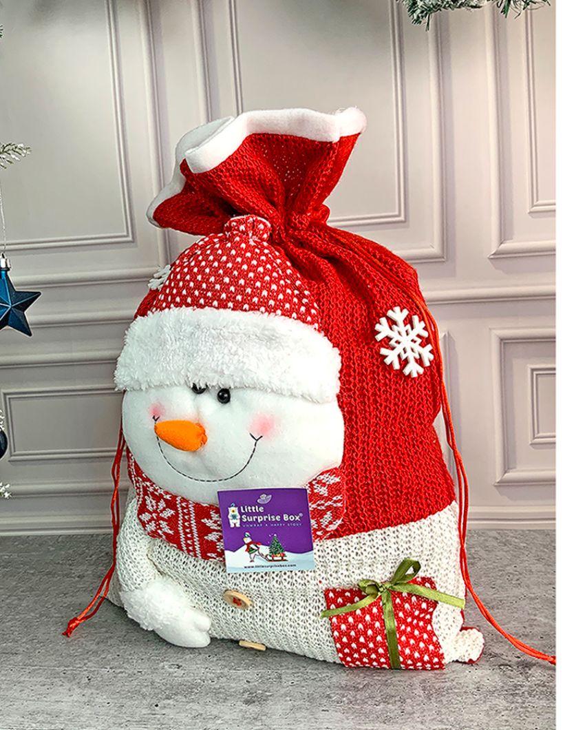 Snowman Felt Knitted Christmas Sack And Gift Bag | 13 x 21 inches