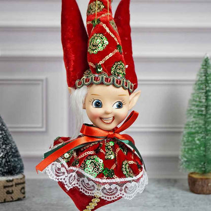 Red Naughty Ball Elf Christmas Accent Decoration | 5 x 4 x 11 inches