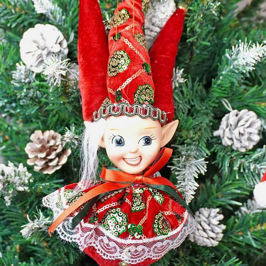 Red Naughty Ball Elf Christmas Accent Decoration | 5 x 4 x 11 inches