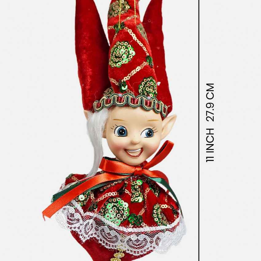 Red Naughty Ball Elf Christmas Accent Decoration | 5 x 4 x 11 inches