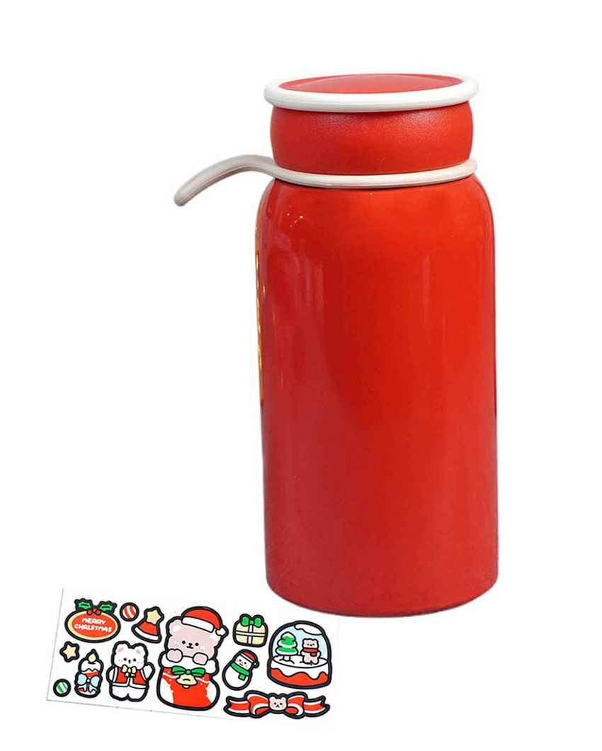 Red Christmas Sticker Stainless Steel Thermos Bottle With Strainer Filter | 3 x 7 inches | 400 ml