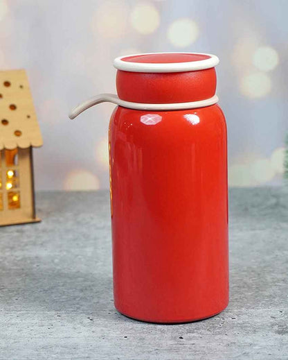 Red Christmas Sticker Stainless Steel Thermos Bottle With Strainer Filter | 3 x 7 inches | 400 ml