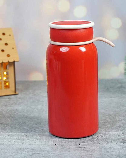 Red Christmas Sticker Stainless Steel Thermos Bottle With Strainer Filter | 3 x 7 inches | 400 ml