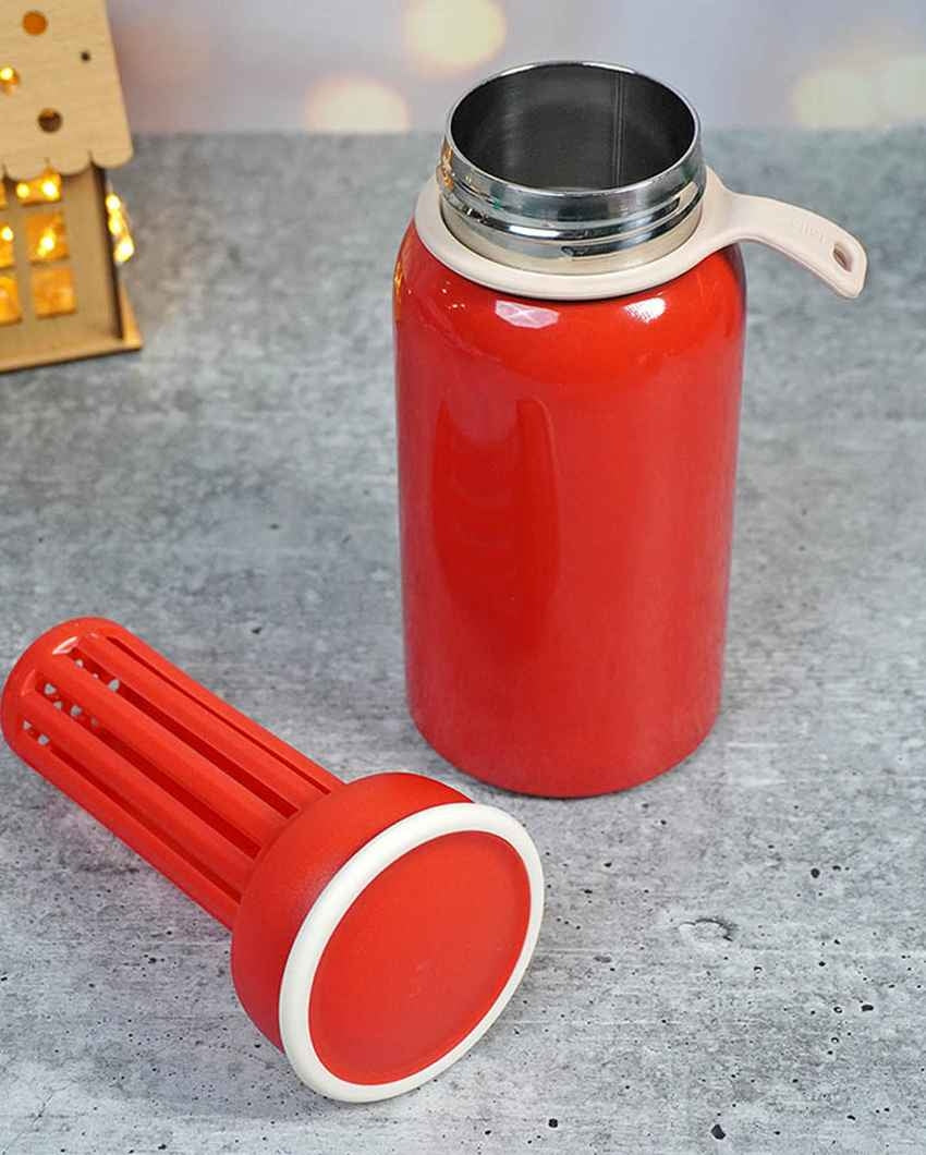 Red Christmas Sticker Stainless Steel Thermos Bottle With Strainer Filter | 3 x 7 inches | 400 ml