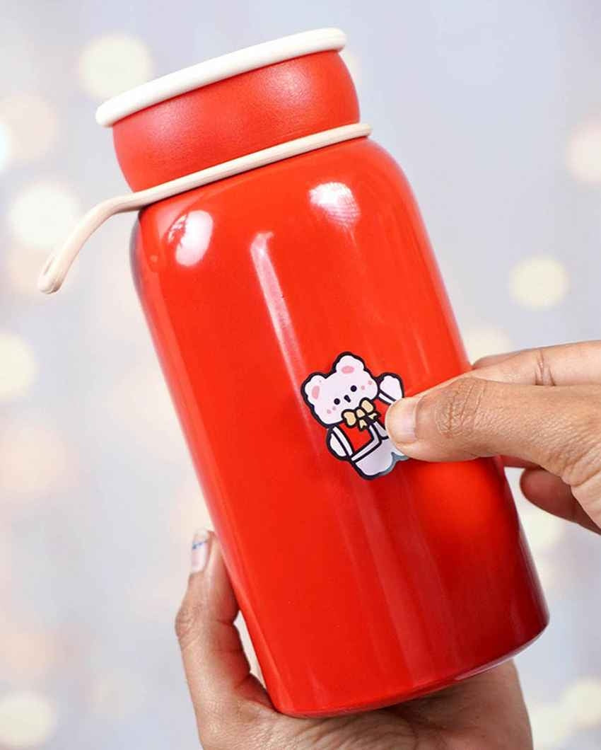 Red Christmas Sticker Stainless Steel Thermos Bottle With Strainer Filter | 3 x 7 inches | 400 ml