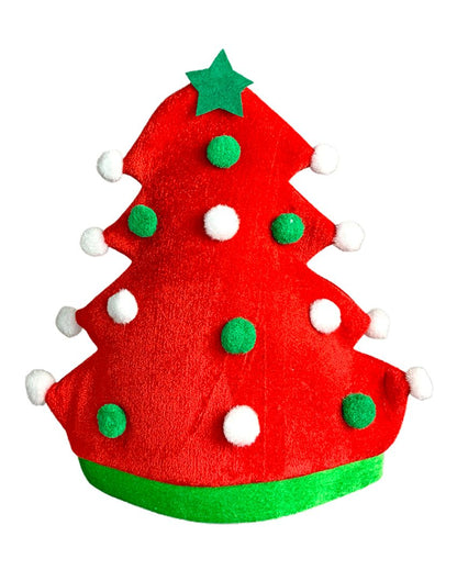 Pompom Tree Shaped Plush Velvet Christmas Party Hat | 12 x 14 inches