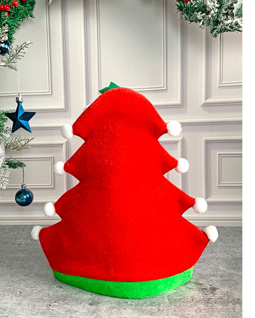 Pompom Tree Shaped Plush Velvet Christmas Party Hat | 12 x 14 inches