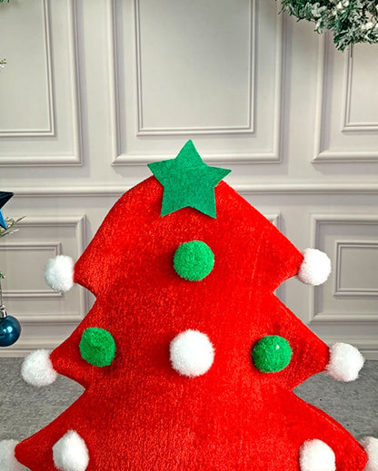 Pompom Tree Shaped Plush Velvet Christmas Party Hat | 12 x 14 inches