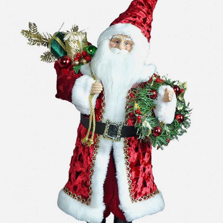 Red Velvet Robe Santa Claus Self Standing Ornament Christmas Decor | 11 x 26 inches