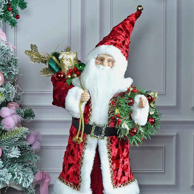 Red Velvet Robe Santa Claus Self Standing Ornament Decoration | 11 x 26 inches