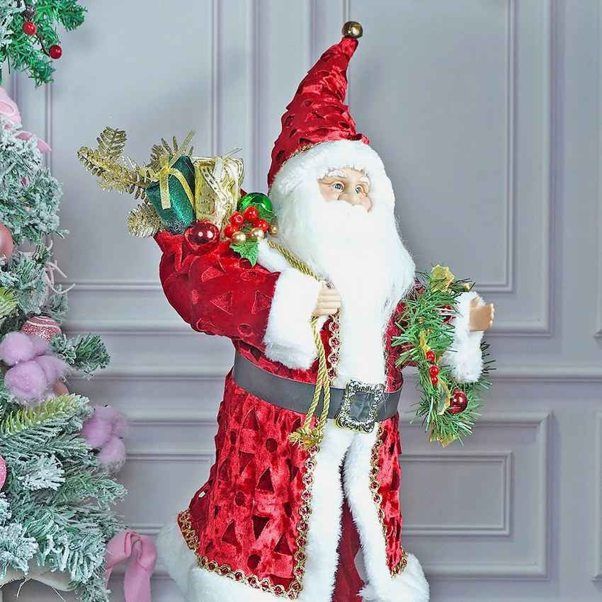 Red Velvet Robe Santa Claus Self Standing Ornament Christmas Decor | 11 x 26 inches