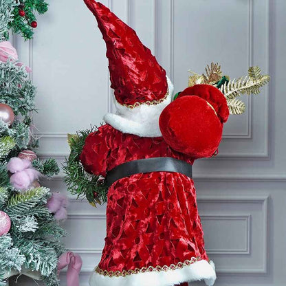 Red Velvet Robe Santa Claus Self Standing Ornament Christmas Decor | 11 x 26 inches