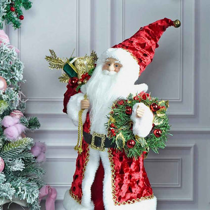 Red Velvet Robe Santa Claus Self Standing Ornament Christmas Decor | 11 x 26 inches