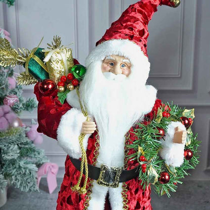 Red Velvet Robe Santa Claus Self Standing Ornament Christmas Decor | 11 x 26 inches