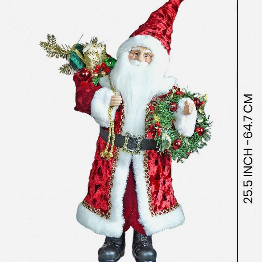 Red Velvet Robe Santa Claus Self Standing Ornament Christmas Decor | 11 x 26 inches