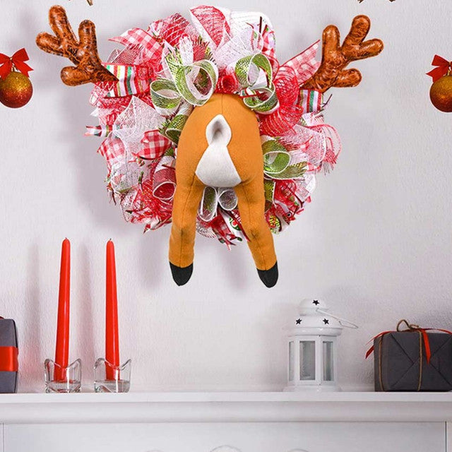 Quirky Stuck Reindeer Artificial Christmas Wreath | 18 x 15 x 7 inches